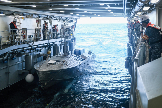 LIG Nex1's low-cost guided imaging rocket (Logir) Poniard is equipped to a common unmanned surface vehicle at the Rim of the Pacific Exercise 2024, as a part of the United States Department of Defense's Foreign Comparative Testing program. [LIG NEX1]