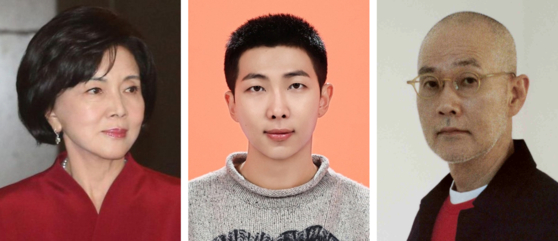 Individuals named as the most influential figures in the Korean art market, from left: Leeum Museum of Art Honorary Director Hong Ra-hee, BTS member RM and artist Suh Do-ho [JOONGANG ILBO, BIGHIT MUSIC, GENESIS]