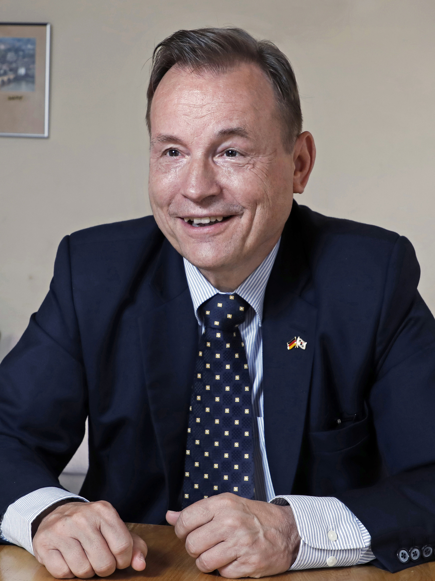German Ambassador to Korea Georg Schmidt speaks in an interview with the Korea JoongAng Daily on Sept. 22. [PARK SANG-MOON]