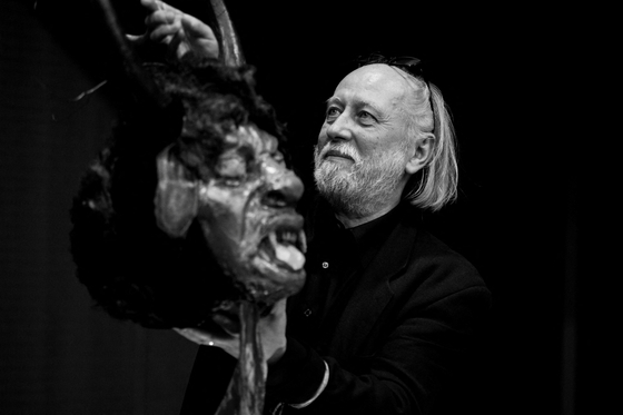 A black-and-white image shows Hungarian author Laszlo Krasznahorkai at the Budapest Book Festival, Budapest, Hungary, April 22, 2013. Krasznahorkai was awarded the 2025 Nobel Prize in Literature. [REUTERS/YONHAP]