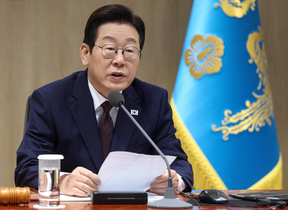 President Lee Jae Myung delivers opening remarks at the Cabinet meeting on Oct. 14 at the presidential office in central Seoul. [JOINT PRESS CORPS] 