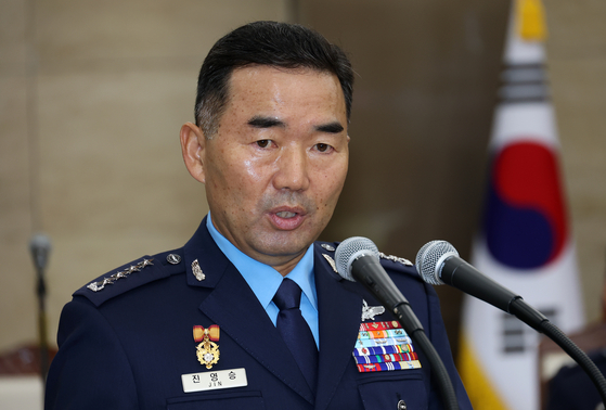 Joint Chiefs of Staff Chairman Jin Young-seung speaks during a National Assembly National Defense Committee audit on Oct. 14 at the Joint Chiefs of Staff headquarters in central Seoul. [YONHAP] 