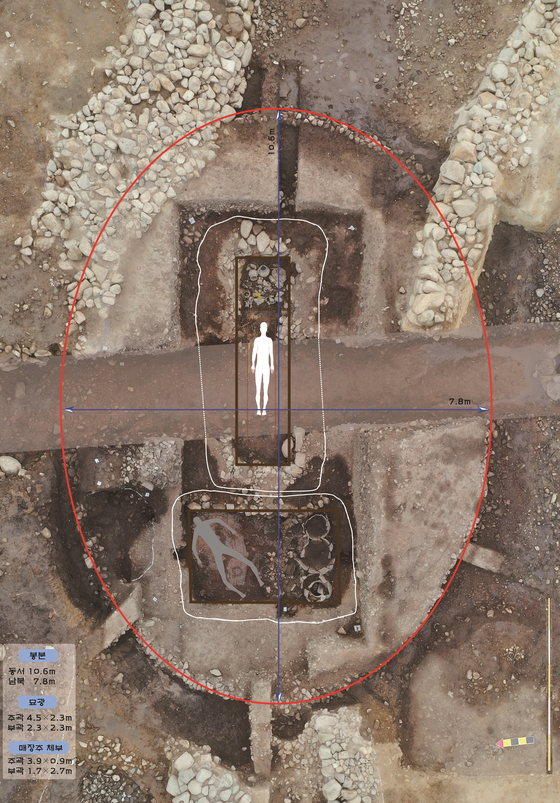 The layout of the newly discovered Hwangnam-dong Wooden Chamber Tomb No. 1, presumed to have been made during the Silla Dynasty (57 B.C.-A.D. 935) [KOREA HERITAGE SERVICE]