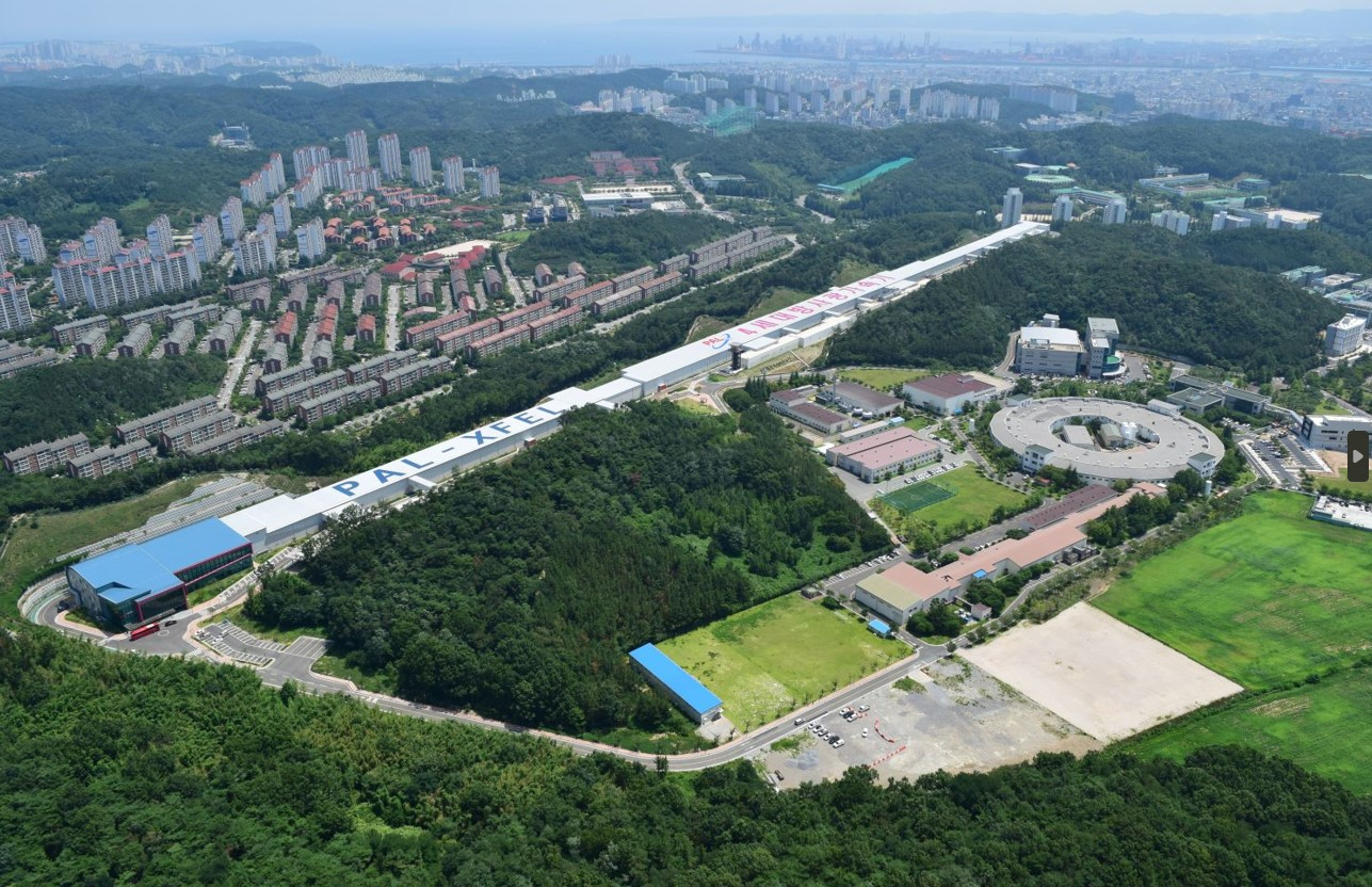 An aerial view of the Pohang Accelerator Laboratory, which has a third-generation, synchrotron radiation facility and a fourth-generation light source. [POHANG UNIVERSITY OF SCIENCE AND TECHNOLOGY]
