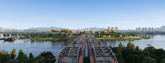 A rendered image shows a bird’s-eye view of the planned Nodeul Global Arts Island in Seoul. [SEOUL METROPOLITAN GOVERNMENT]