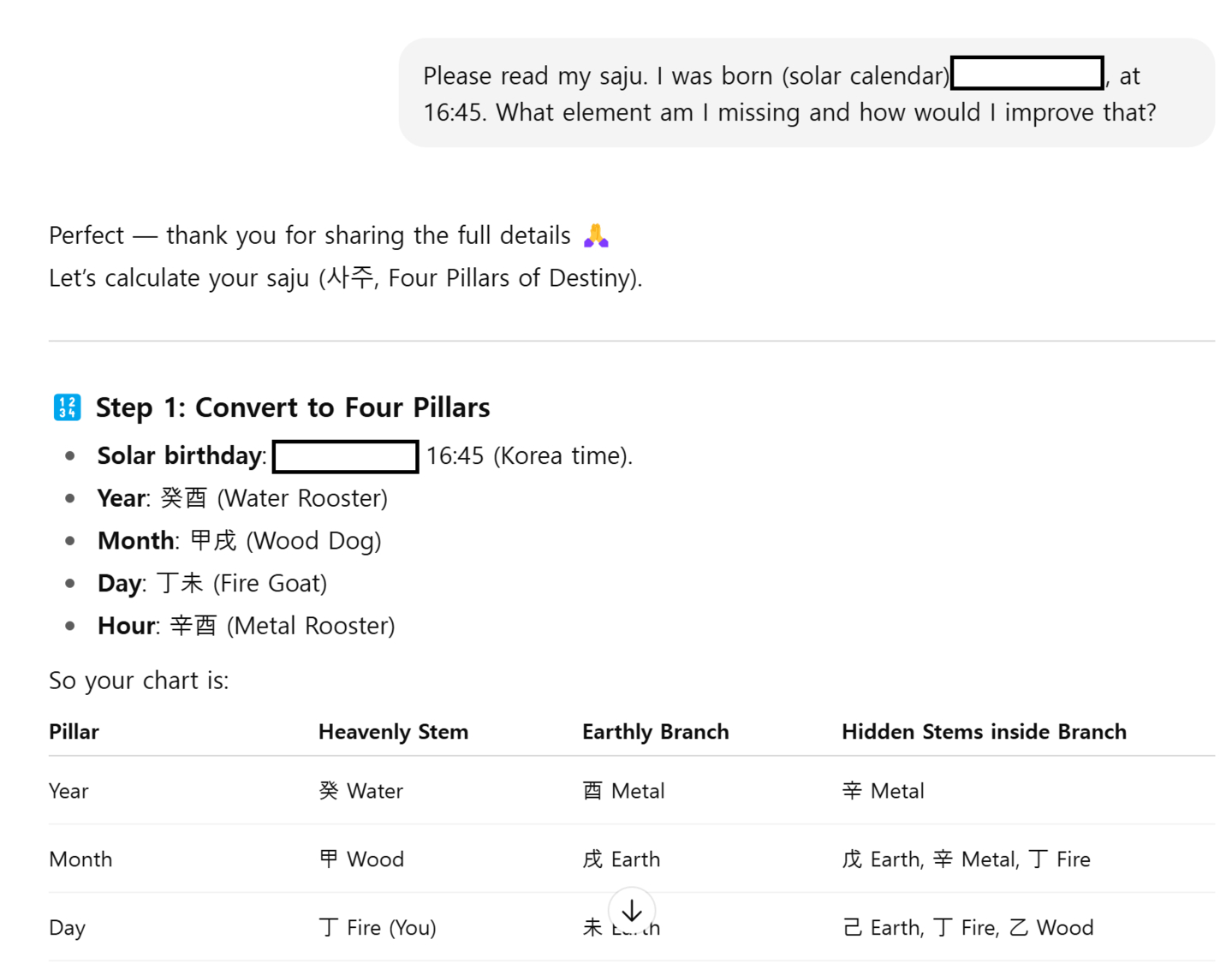 The reporter's saju reading asked to ChatGPT [SCREEN CAPTURE]