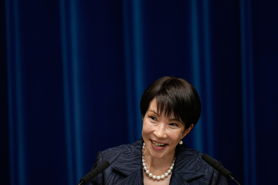 Japan's new Prime Minister Sanae Takaichi speaks during a press conference at the prime minister's office in Tokyo on Oct. 21. [AP/YONHAP]