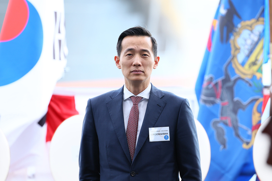 Hanwha Vice Chairman Kim Dong-kwan attends an event at Hanwha's Philly Shipyard in Philadelphia on Aug. 26. [JOINT PRESS CORPS]