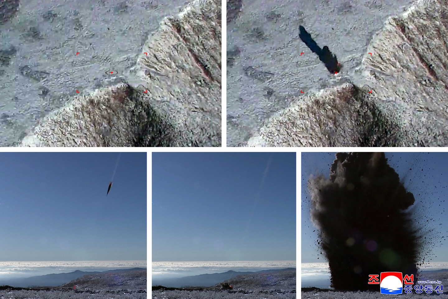 These photos from the Korean Central News Agency on Oct. 23 show North Korea's missile launch from the previous day. [YONHAP]