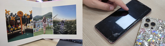 Photos taken by Madina Sherniyazova, a Kazakh student who died in the Itaewon crowd crush on Oct. 29, 2022, and her phone that Sherniyazova had used, are seen in this photo provided by her family. [JOONGANG ILBO]