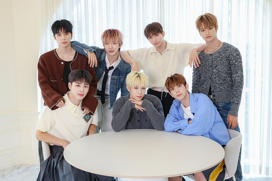 Boy band NEXZ poses for photos during an interview in southern Seoul on Oct. 23, ahead of the release of its third EP, ″Beat-Boxer.″ [JYP ENTERTAINMENT]