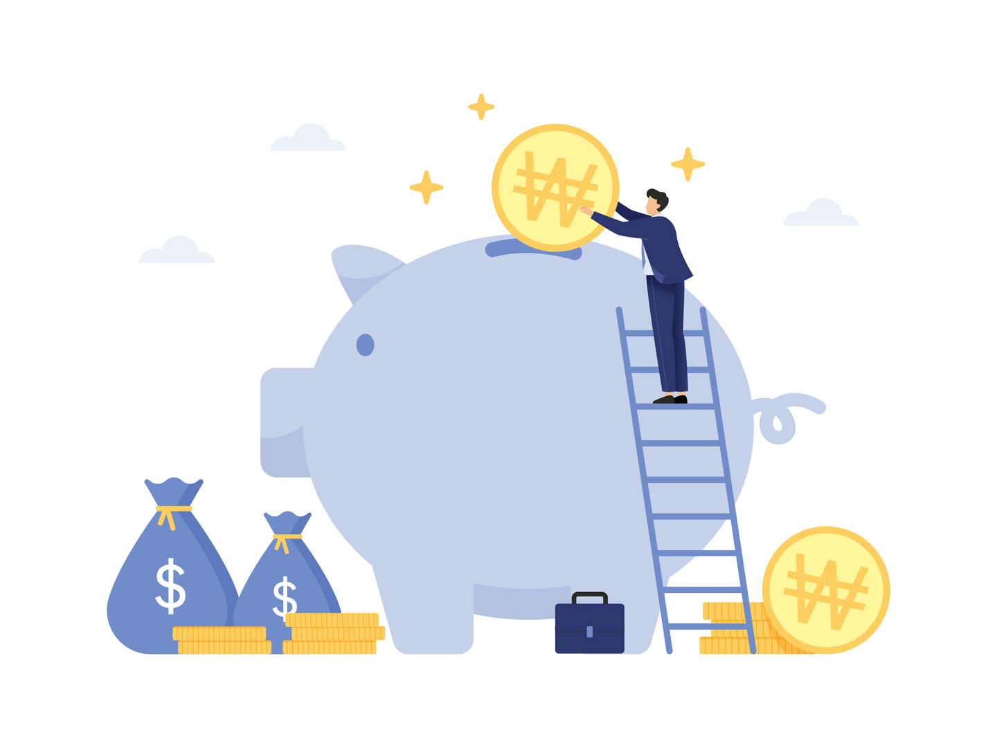 Illustration of worker climbing up the income ladder [GETTY IMAGES BANK]
