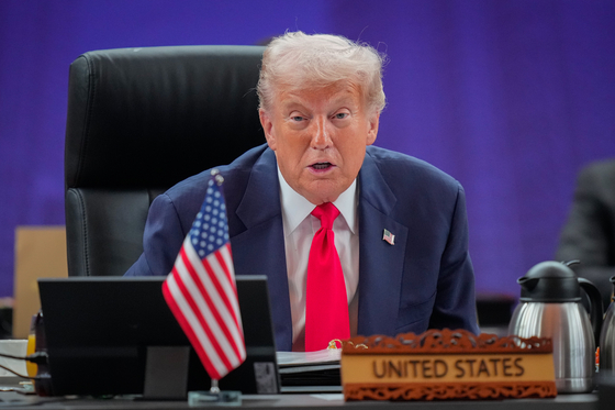 U.S. President Donald Trump speaks during the Asean-U.S. Summit in Kuala Lumpur, Malaysia, on Oct. 26. [AP/YONHAP]