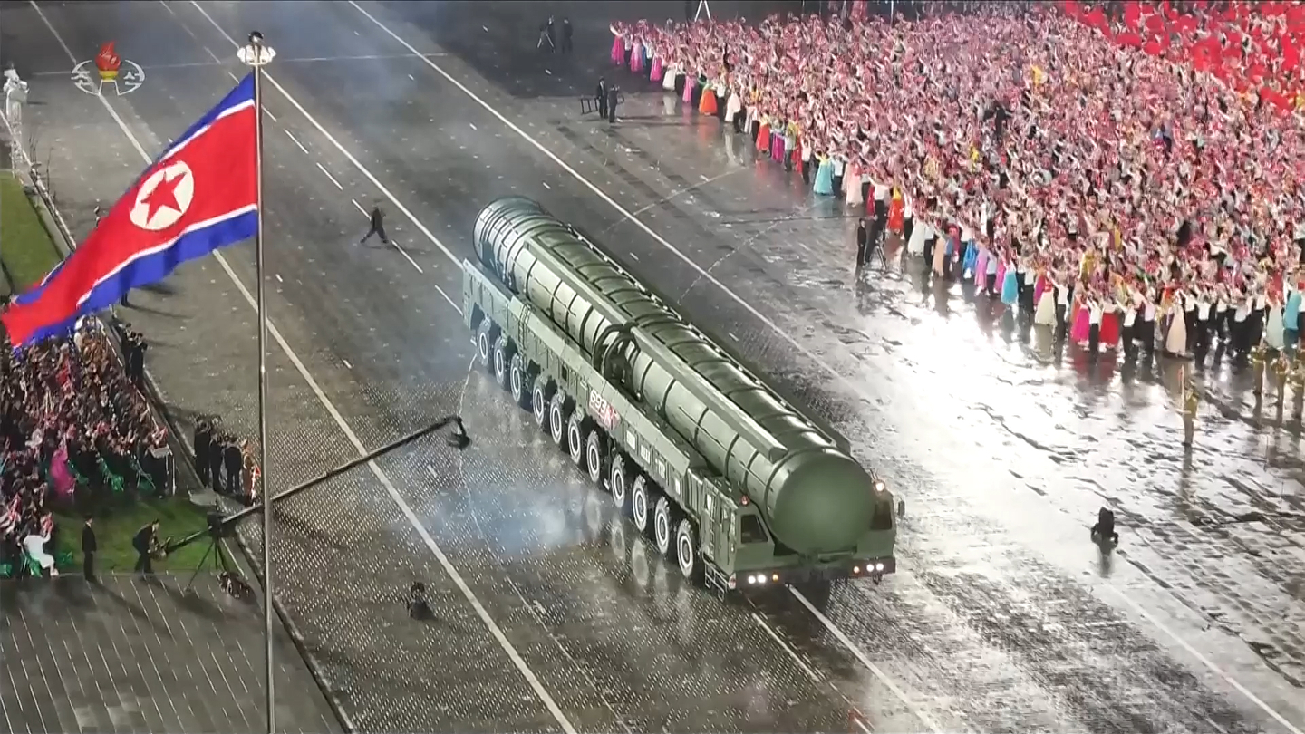 A military parade celebrating the 80th anniversary of the founding of the Workers’ Party was held at Kim Il Sung Square in Pyongyang on Oct. 10. The photo shows the new Hwasong-20 intercontinental ballistic missile (ICBM). [KOREAN CENTRAL TELEVISION SCREEN CAPTURE]