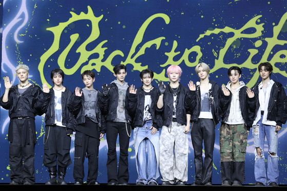 K-pop boy group &Team poses for a photo during a media showcase at Blue Square in central Seoul on Oct. 28. [YONHAP] 