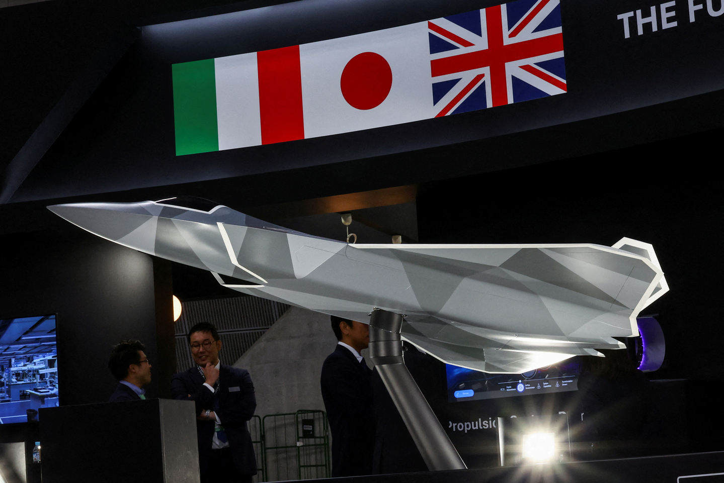 A concept model of the Global Combat Air Programme (GCAP)'s fighter jet is displayed during the Defence Security Equipment International (DSEI) Japan at Makuhari Messe in Chiba, east of Tokyo, Japan May 21, 2025. [REUTERS/YONHAP]