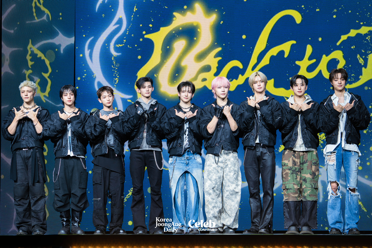 Boy band &TEAM poses for photos during a showcase for the release of its EP, ″Back to Life,″ at the Blue Square in central Seoul on Oct. 28. [DANIELA GONZALEZ PEREZ]