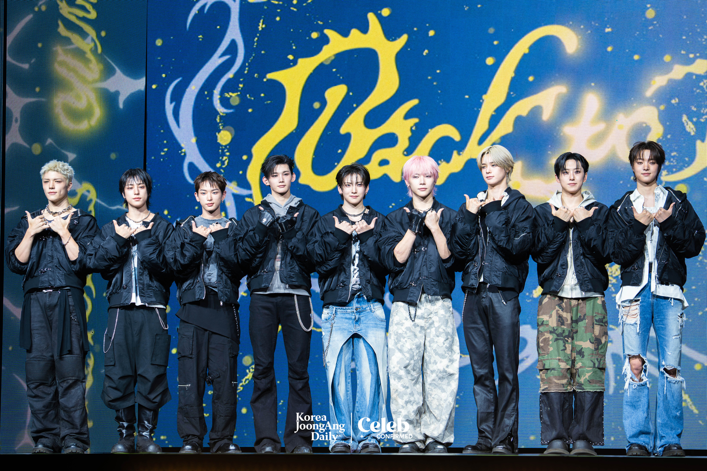 Boy band &TEAM poses for photos during a showcase for the release of its EP, ″Back to Life,″ at the Blue Square in central Seoul on Oct. 28. [DANIELA GONZALEZ PEREZ]