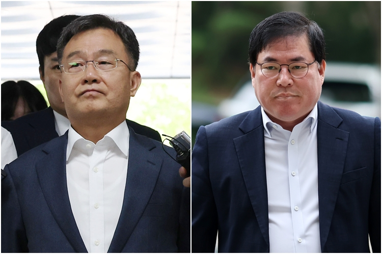 This composite image shows file photos of Kim Man-bae, left, major shareholder of asset management firm Hwacheon Daeyu, and Yoo Dong-gyu, former acting president of Seongnam Development Corporation. [YONHAP] 