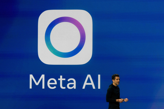 Meta Chief Product Officer Chris Cox speaks at LlamaCon 2025, an AI developer conference, in Menlo Park, California, on April 29. [AP/YONHAP]  