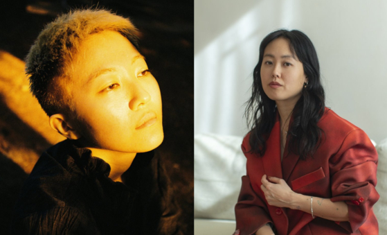“sent in and spun,” running through Dec. 13, is part of the gallery’s ongoing series in which a Korean diasporic artist is spotlighted alongside an emerging local artist. Pictured are artists Cha Yeonså, left, and Ginny Huo [DOOSAN ART CENTER DOOSAN GALLERY]