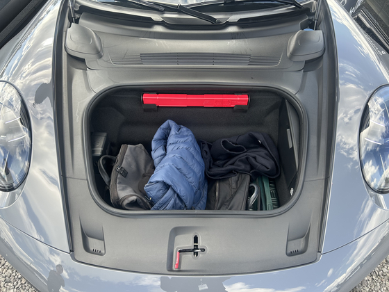 The frunk of the Porsche's 911 Carrera 4 GTS is spacious enough to store two bags and jackets. [PORSCHE KOREA]