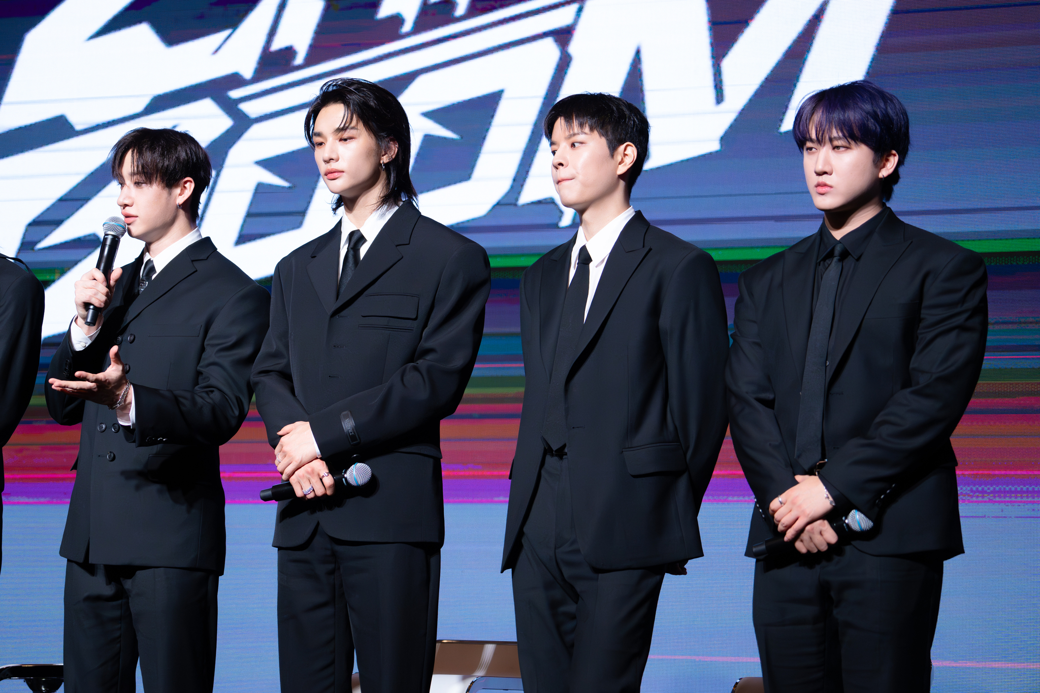 Members of boy band Stray Kids pose for photos during a press conference held at Conrad Seoul hotel in western Seoul on July 19 [DANIELA GONZALEZ PEREZ]