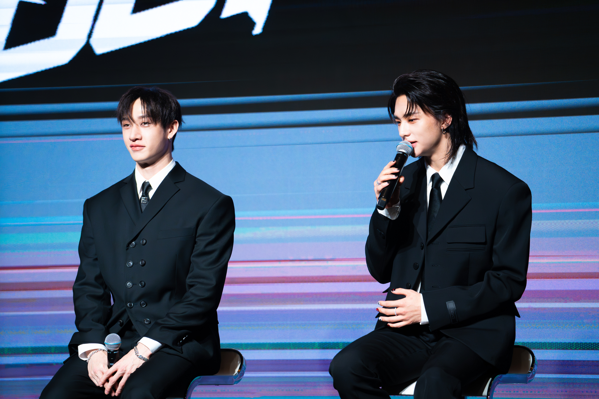 Members of boy band Stray Kids answer questions from reporters during a press conference held at Conrad Seoul hotel in western Seoul on July 19. [DANIELA GONZALEZ PEREZ]