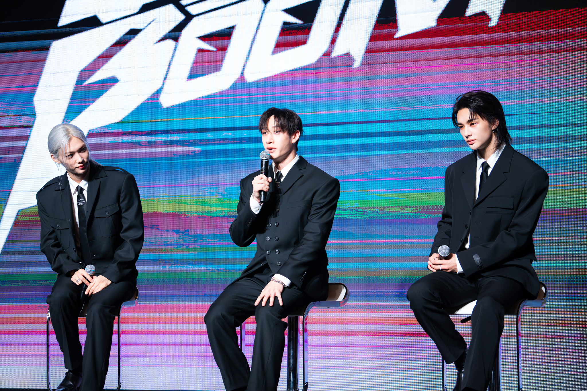 Members of boy band Stray Kids answer questions from reporters during a press conference held at Conrad Seoul hotel in western Seoul on July 19. [DANIELA GONZALEZ PEREZ]
