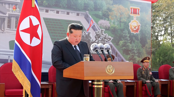North Korean leader Kim Jong-un attends a groundbreaking ceremony in Pyongyang for a memorial hall built to honor North Korean soldiers who fought in Russia’s Kursk campaign, along with senior party, government and military officials, on Oct. 23, as reported by Korean Central Television on Oct. 24. [KOREAN CENTRAL TELEVISION]