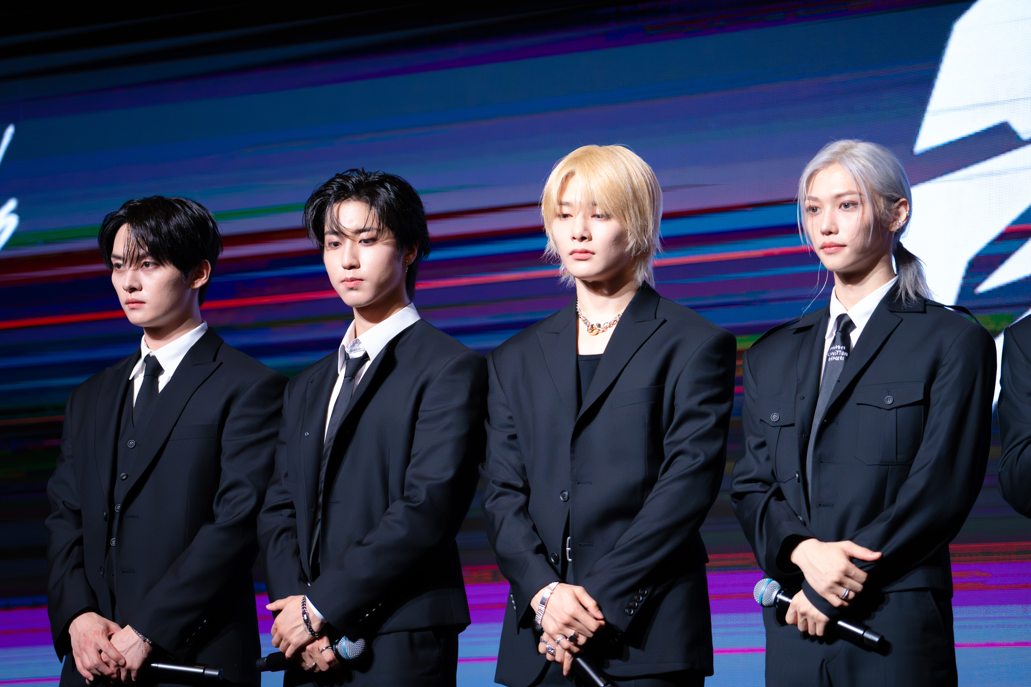 Members of boy band Stray Kids pose for photos during a press conference held at Conrad Seoul hotel in western Seoul on July 19 [DANIELA GONZALEZ PEREZ]