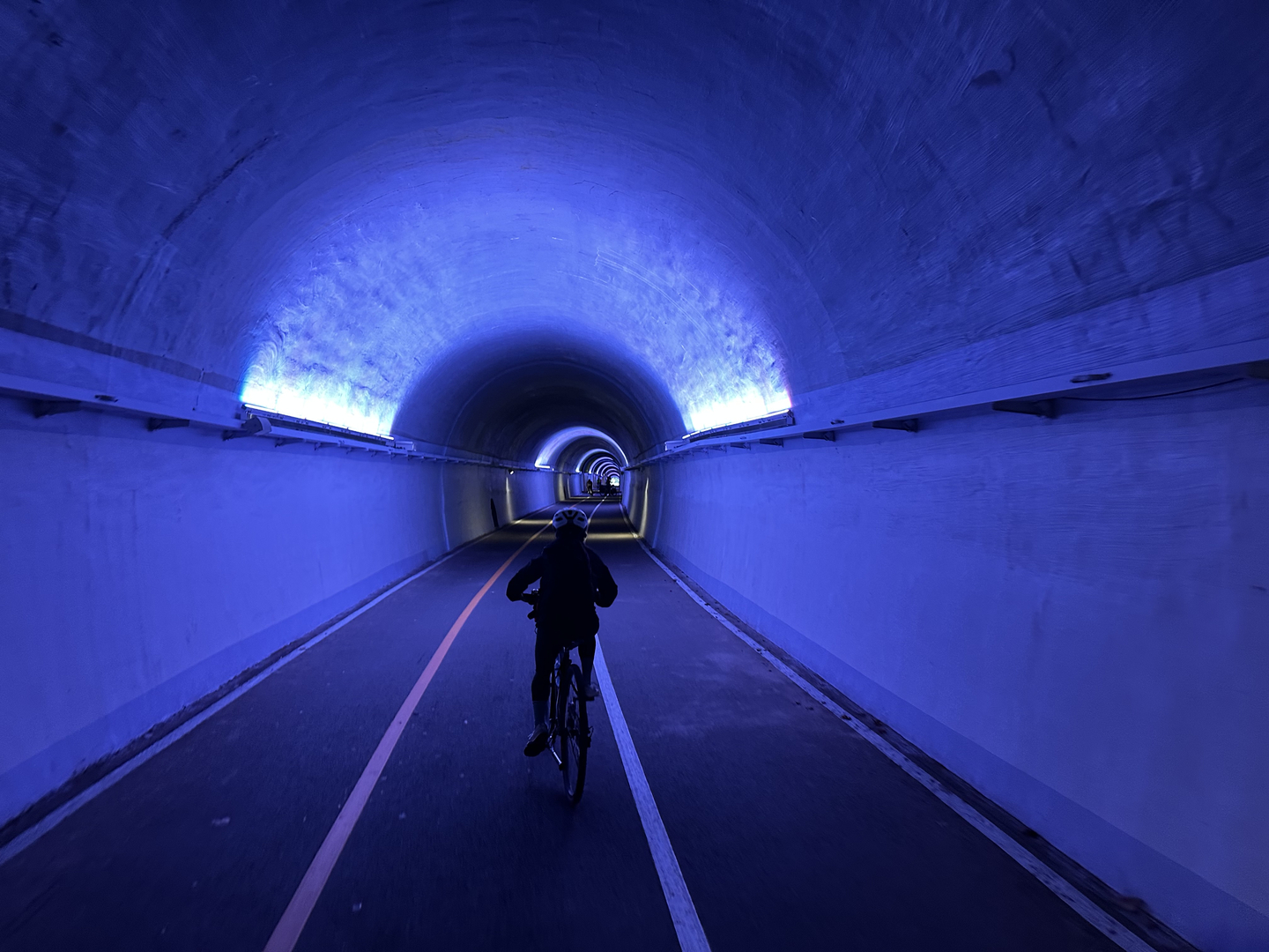 The Bukhangang Bicycle Path cuts through a number of tunnels, this one in Gapyeong, Gyeonggi, on Nov. 1.  [JIM BULLEY]