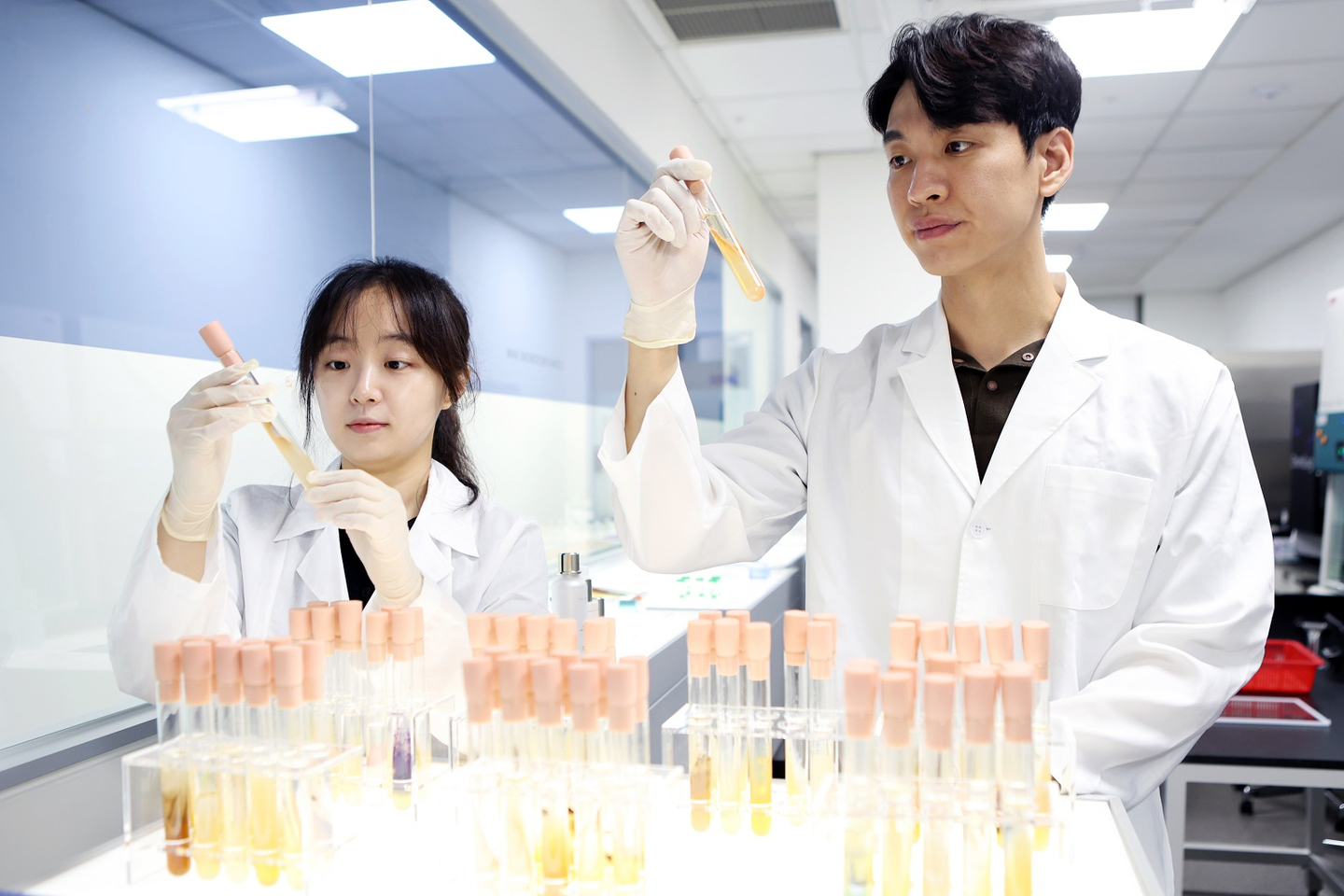 Cosmetics company Cosmax's researchers are seen in a company laboratory [COSMAX]