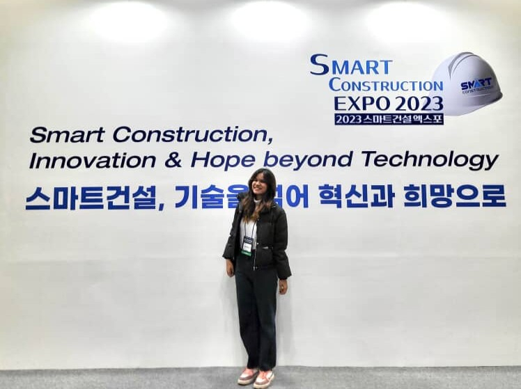 Sanyukta Rajeev Arvikar poses for a photo at the Smart Construction Expo 2023 held at Kintex in Goyang, Gyeonggi. [SANYUKTA RAJEEV ARVIKAR]