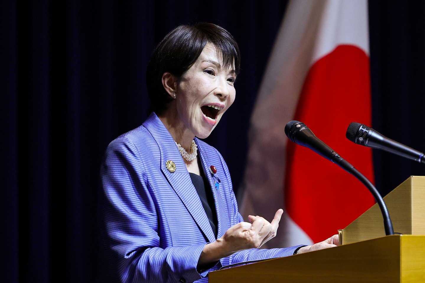 Japanese Prime Minister Sanae Takaichi speaks during a press conference after the Asia-Pacific Economic Cooperation (APEC) summit in Gyeongju, North Gyeongsang, on November 1. [REUTERS/ YONHAP]
