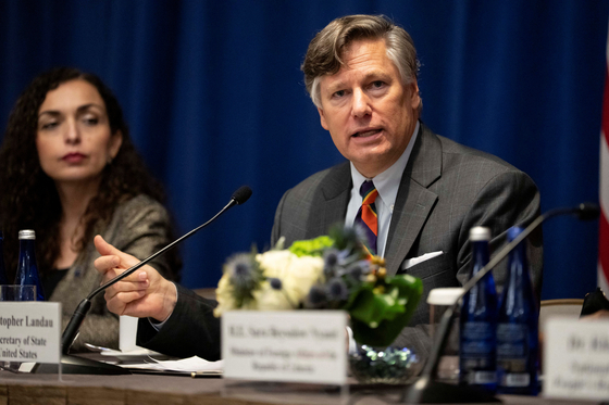 U.S. Deputy Secretary of State Christopher Landau speaks during a Global Refugee Asylum System meeting in New York on Sept. 25. [REUTERS/YONHAP]