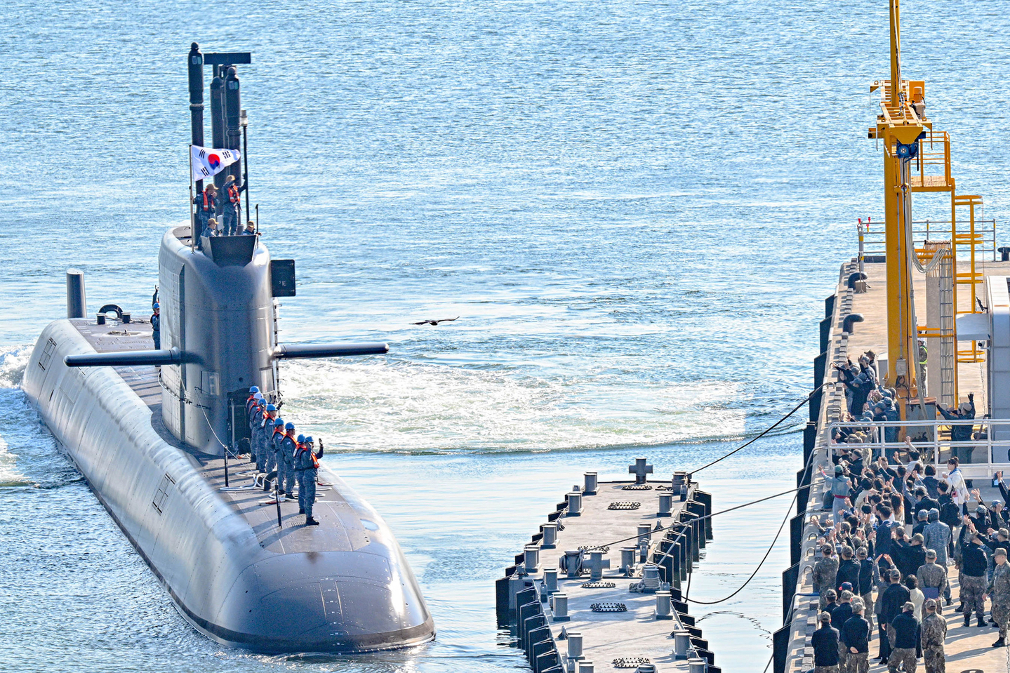 The Ahn Mu, a 3,000-ton Dosan An Chang-ho-class submarine, departs Jinhae Naval Base on Nov. 4 to participate in the 2025 Silent Shark exercise. [NAVY]