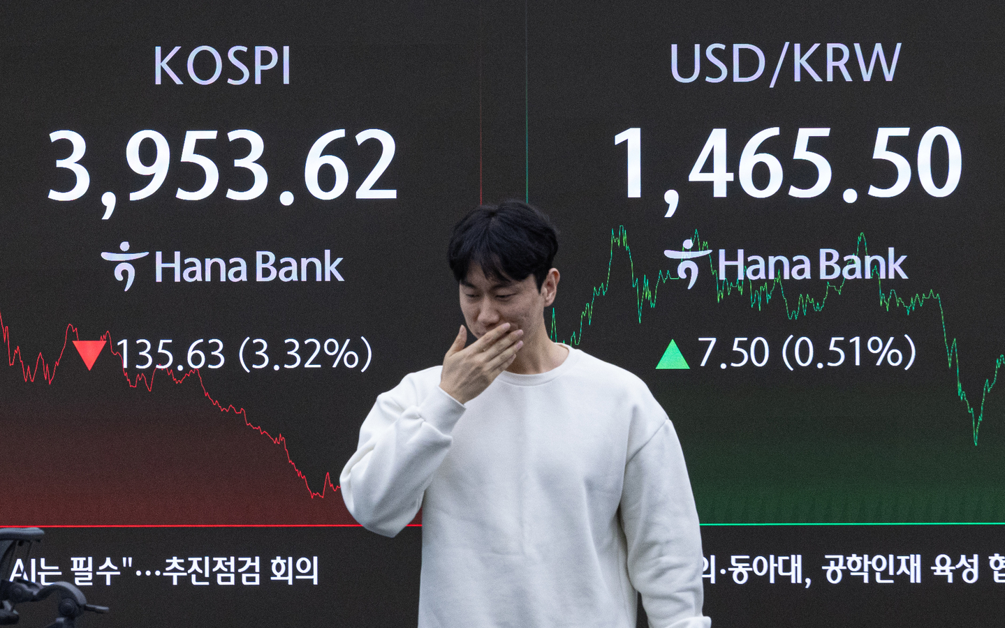 Electronic displays show market close at Hana Bank in central Seoul on Tuesday. [NEWS1] 