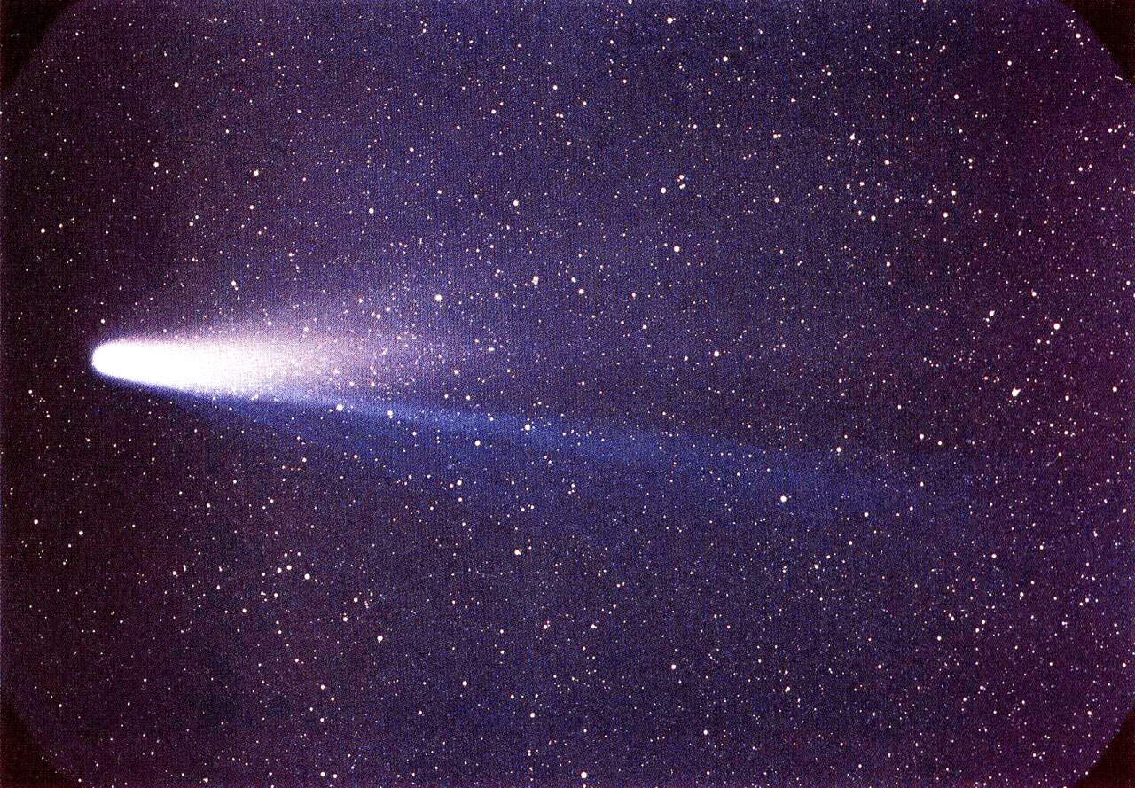 Comet 1P/Halley is seen in a photo taken by W. Liller on Easter Island as part of the International Halley Watch on March 8, 1986. [WIKIPEDIA]