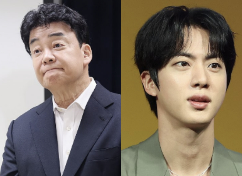 CEO of Theborn Korea Paik Jong-won, left, and BTS member Jin [NEWS1]