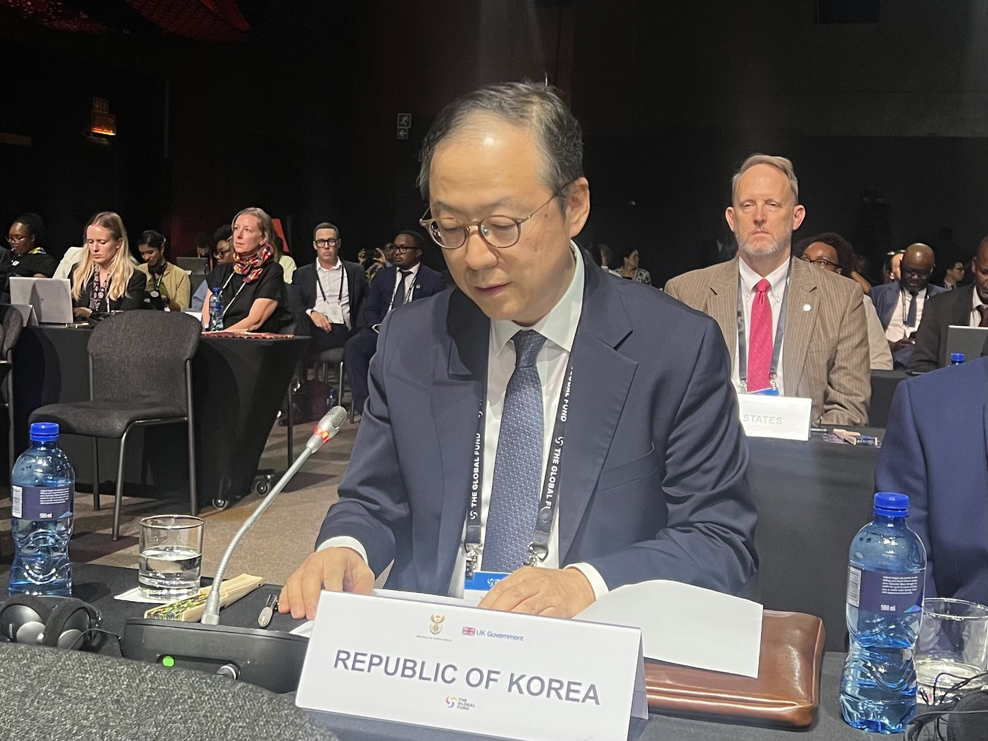 Kweon Ki-hwan, deputy minister for multilateral global affairs at the foreign ministry, speaks during the Global Fund's eighth replenishment summit held on Nov. 21 in Johannesburg, South Africa. [THE MINISTRY OF FOREIGN AFFAIRS]
