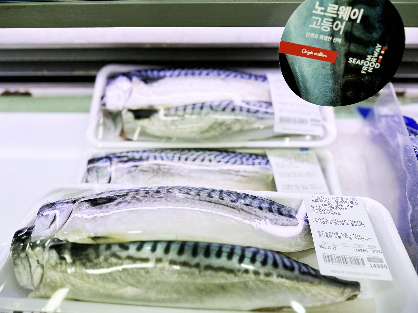 Norwegian mackerel are displayed at a supermarket in Seoul. [CHON KWON-PIL]