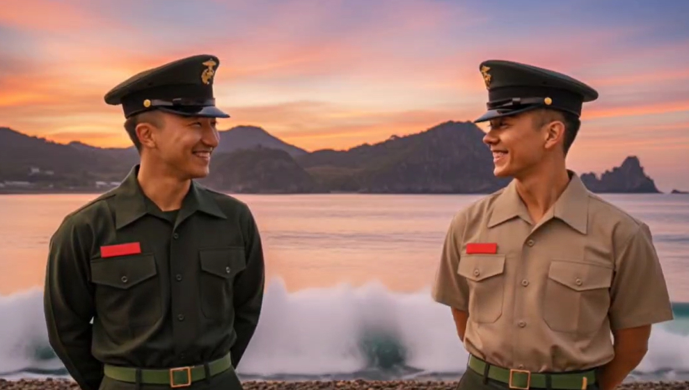 The late Lance Cpl. Moon Gwang-uk and late Sgt. Seo Jeong-woo, who were both killed in the Yeonpyeong Island shelling, are seen in an AI-rendered video made by the Marine Corps to remember them. [SCREEN CAPTURE]