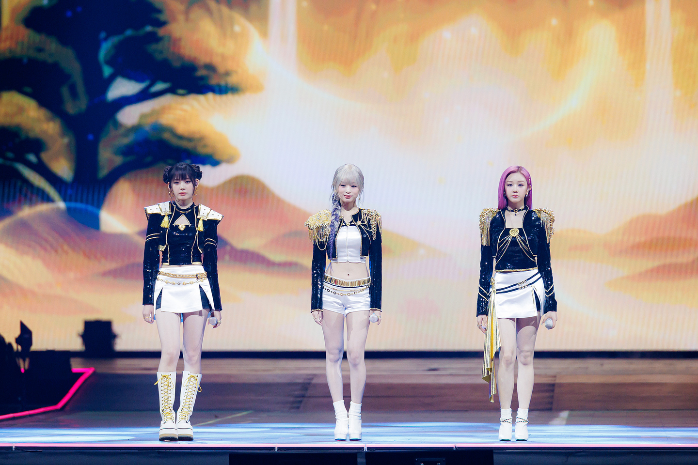 Singers Pharita, Ahyeon and Rora from girl group BabyMonster perform ″Golden″ from Netflix original film ″KPop Demon Hunters″ at the 2025 MAMA Awards. [CJ ENM]