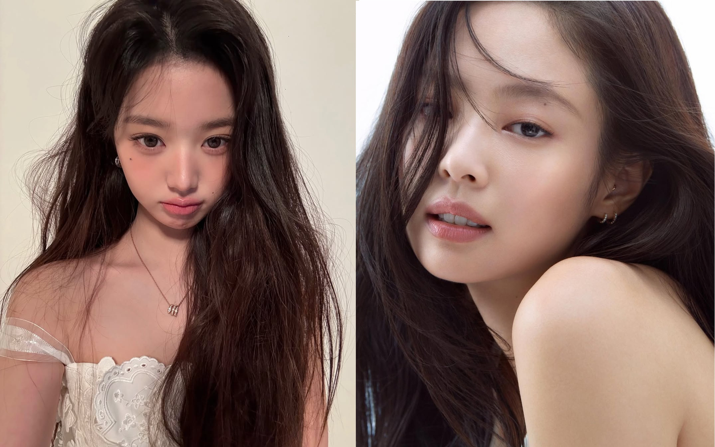 Jang Won-young, left, and Jennie. Jang’s under-eye mole and Jennie’s mole beneath her eyebrow have become popular “charm points” among young Koreans. [SCREEN CAPTURE]