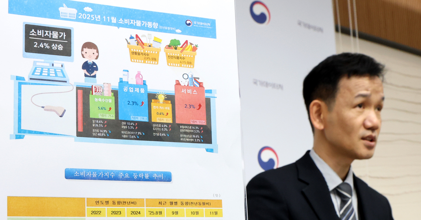 Lee Doo-won, director-general for economic trends statistics at the Ministry of Data and Statistics, speaks atthe Government Complex Sejong in Sejong on Dec. 2. [NEWS1]