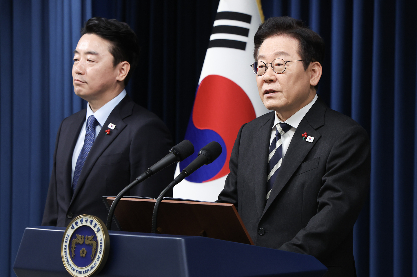President Lee Jae Myung delivers an address at the presidential office in Yongsan, central Seoul, on Dec. 3, the first anniversary of the brief martial law declared by former President Yoon Suk Yeol on the same date in 2024. [JOINT PRESS CORPS]