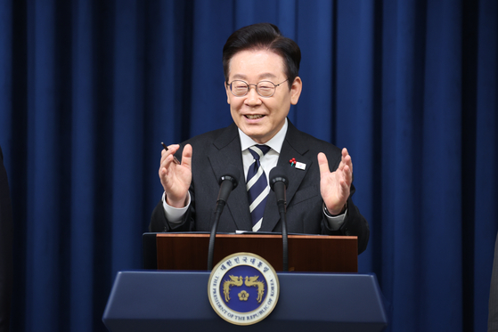 President Lee Jae Myung delivers an address at the presidential office in Yongsan District, central Seoul, on Dec. 3, marking the first anniversary of former President Yoon Suk Yeol's declaration of martial law. [NEWS1] 