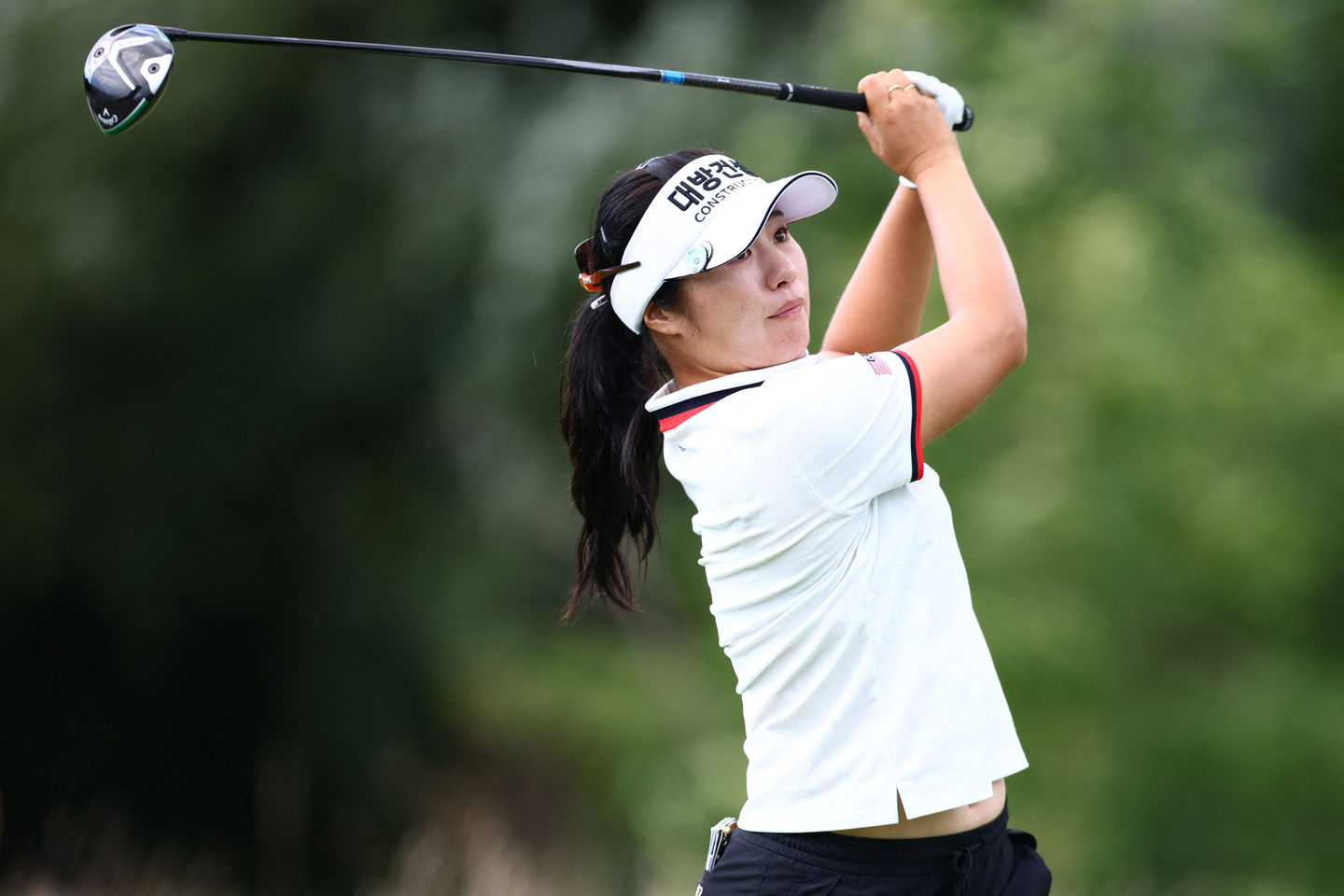 Lee Jeong-eun of Korea tees off on the eighth hole during the first round of the CPKC Women's Open at Mississauga Golf and Country Club in Ontario, Canada, on Aug. 21. [GETTY]