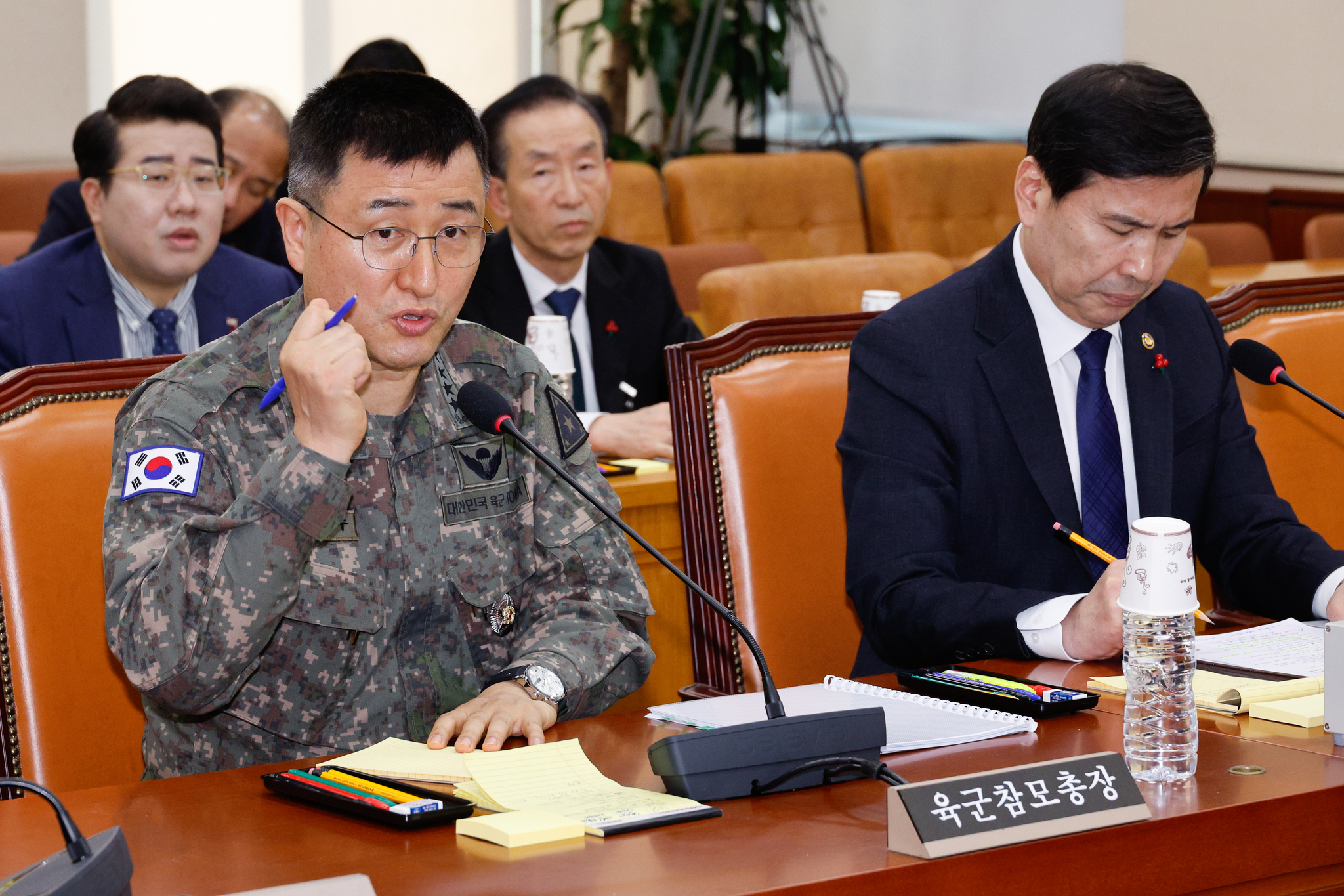 Army Chief of Staff Gen. Park An-su, left, who was named martial law commander, speaks during a parliamentary hearing at the National Assembly in western Seoul on Dec. 5, 2024. [NEWS1] 